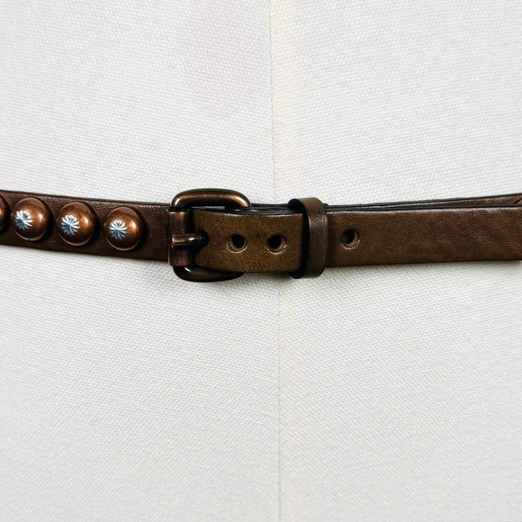 Ronald Pineau Paris Leather Studded Belt Brown Brass Made in France Size M main image 7